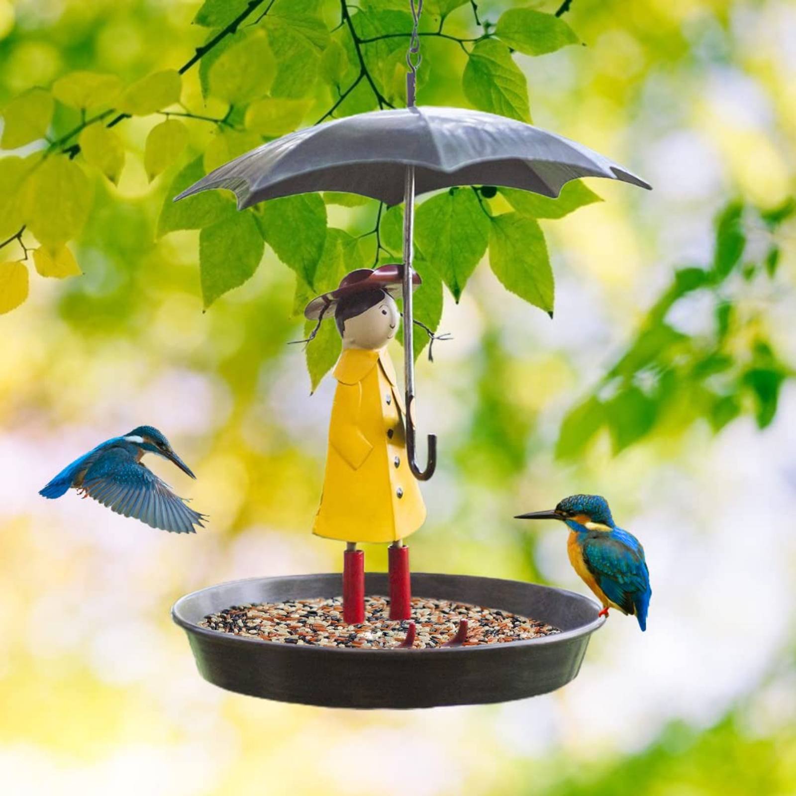 Art Craft Us - Girl with Umbrella Bird Feeder Decorative