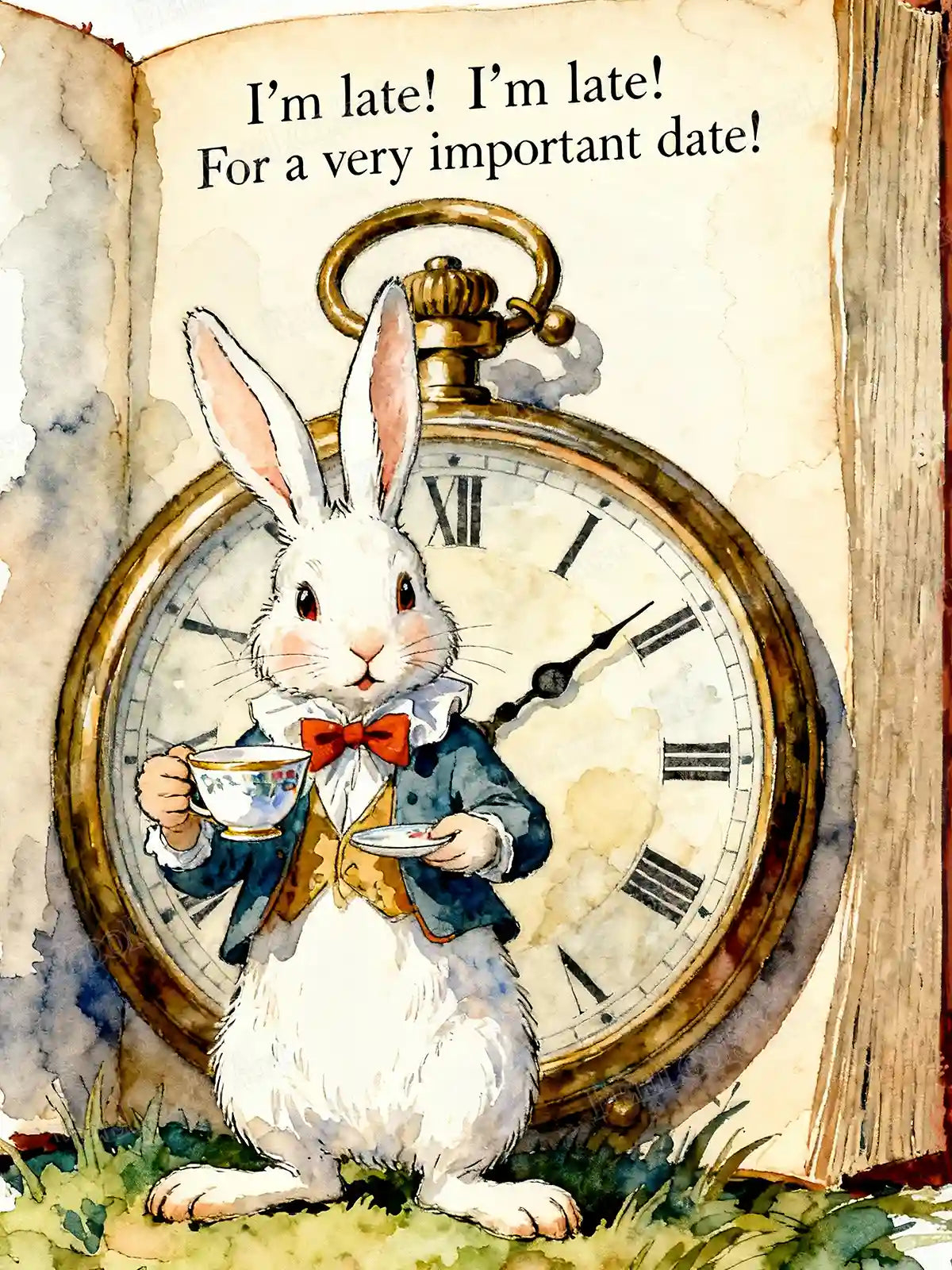 Wallpaper Art And Craft - White Rabbit Wonderland Pocket Watch Teacup