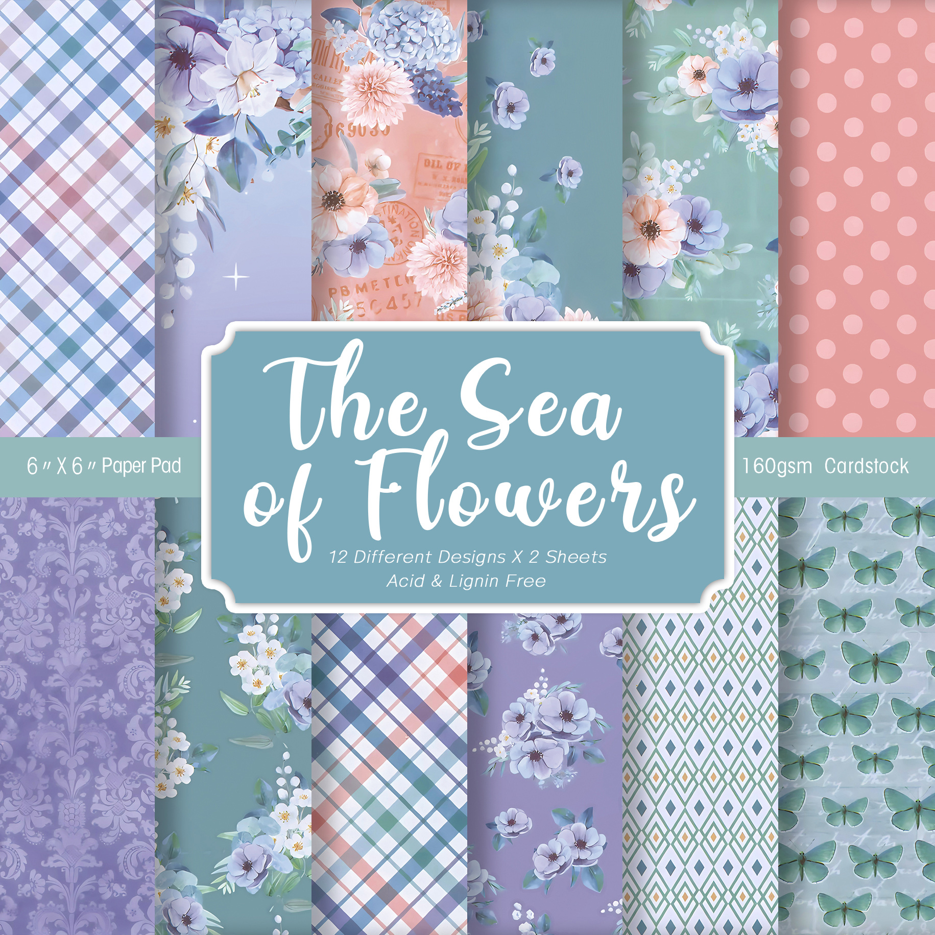 Art Craft Paper - 24 Sheets Colored Floral Pattern Scrapbook