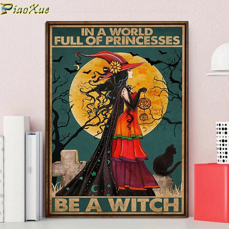 Witch And Cats 5D Diy Diamond  - Wallpaper Art And Craft 리뷰 및 가격