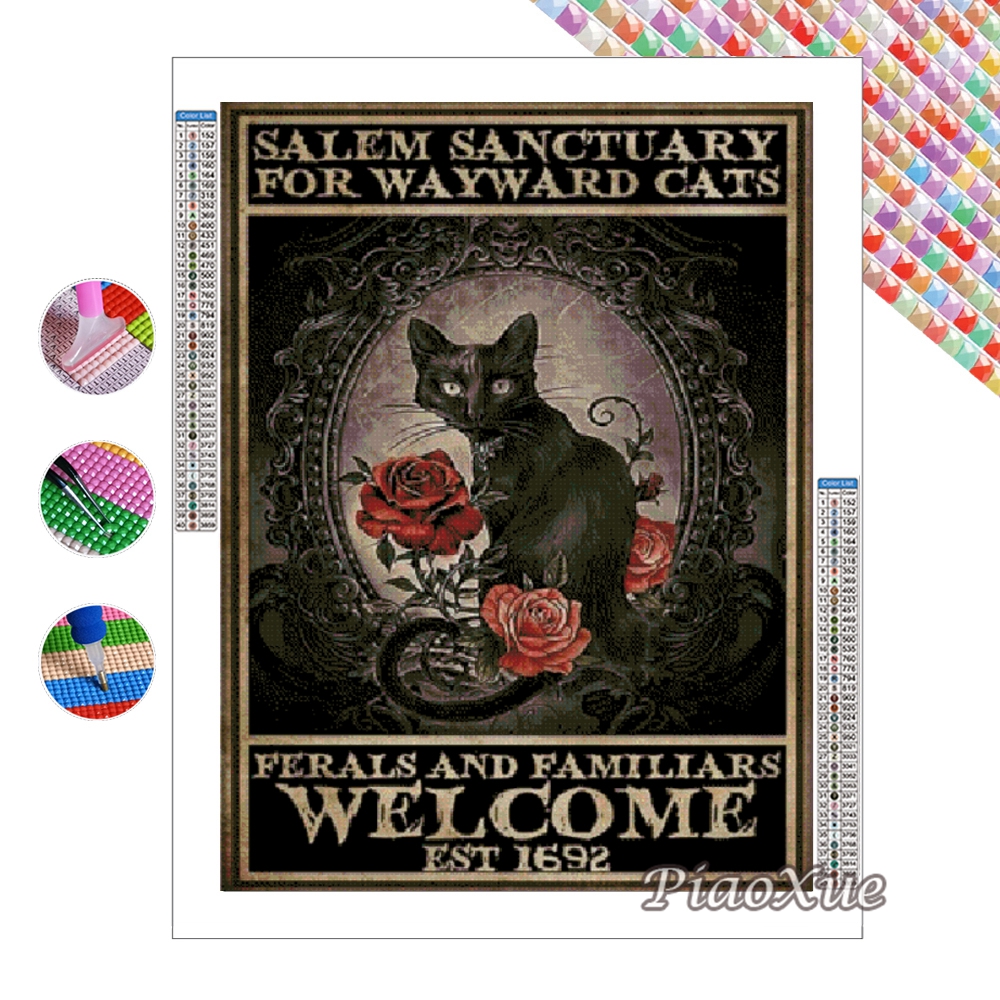 Witch And Cats 5D Diy Diamond  - Wallpaper Art And Craft 리뷰 및 가격